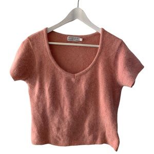 Vintage Beechers Brook Angora Blend Sweater Pink Short Sleeves Women Size Large